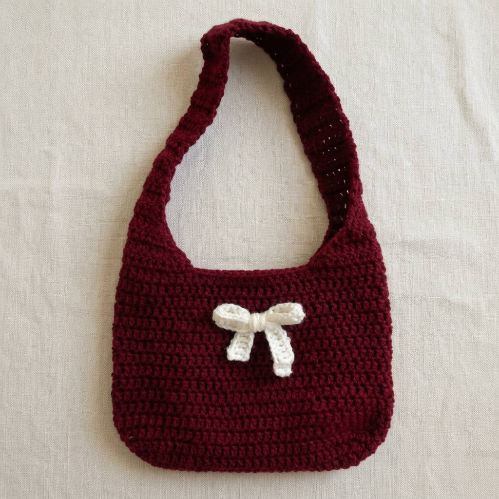 Burgundy Hobo Bag with Bow