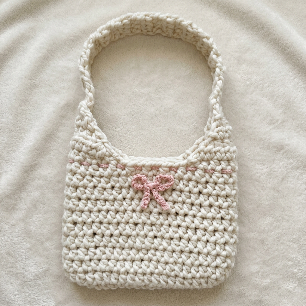 Cream Mini Tote with Pink Bow